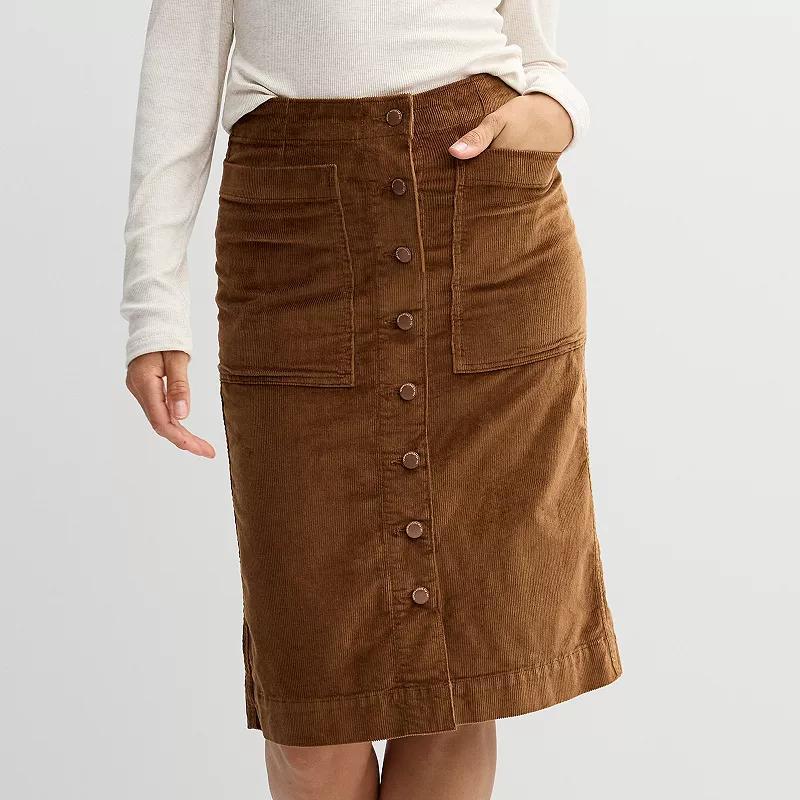 Womens Sonoma Goods For Life Button-Front Corduroy Skirt Black Jam Product Image