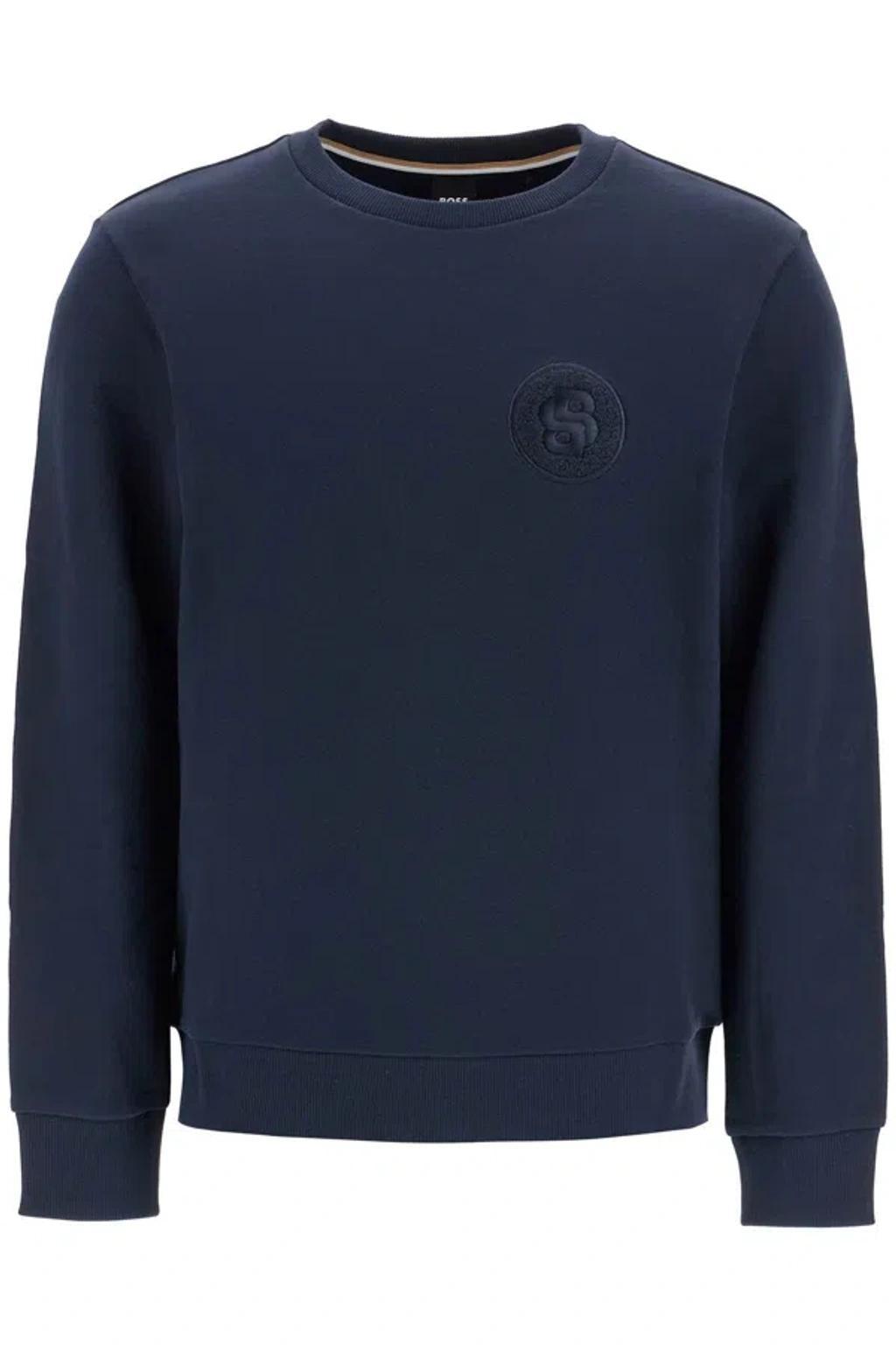 HUGO BOSS Felpa Girocollo Con Patch Doppio Monogramma In Blue Product Image