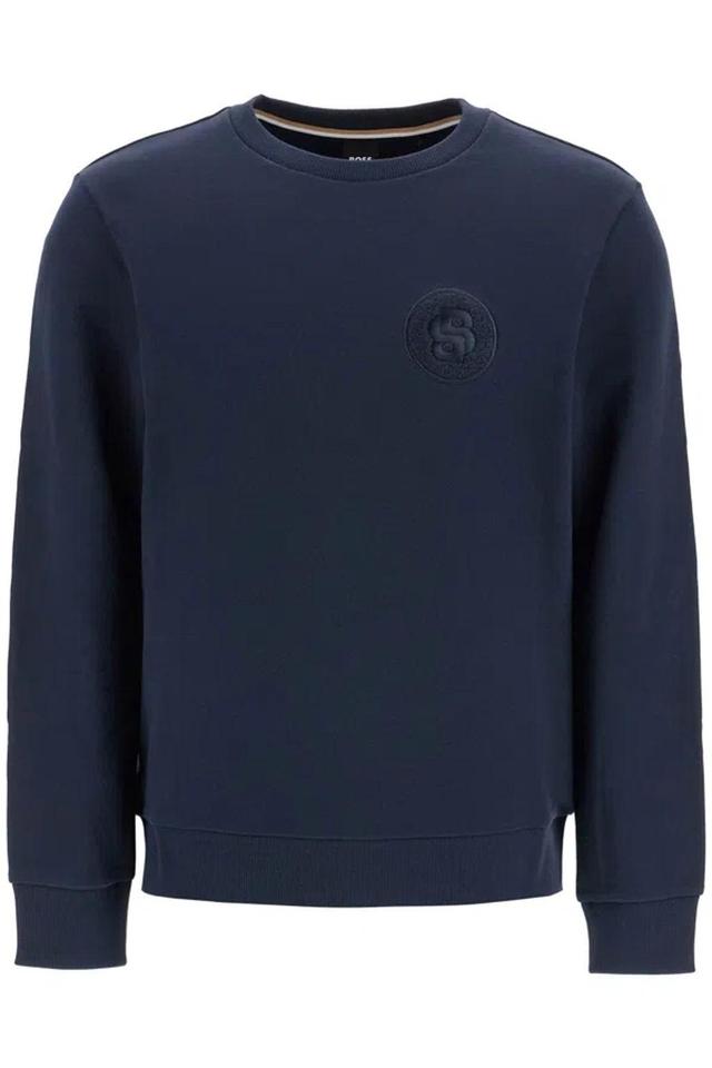 HUGO BOSS Felpa Girocollo Con Patch Doppio Monogramma In Blue Product Image