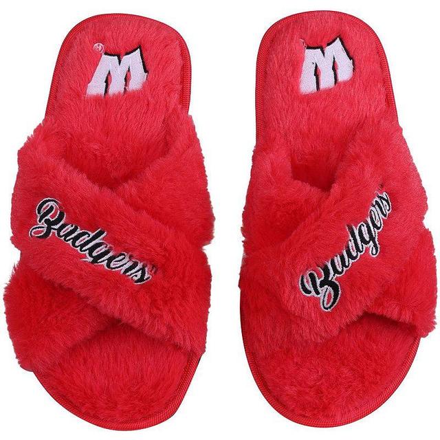 Womens FOCO Wisconsin Badgers Script Cross Slide Slippers Product Image