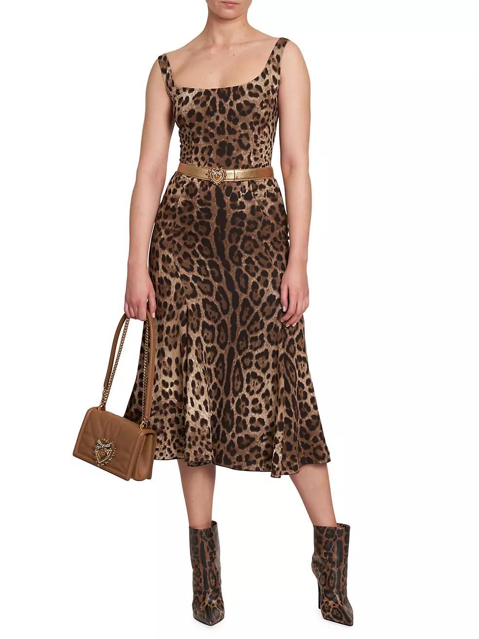 Leopard-Print A-Line Midi-Dress Product Image