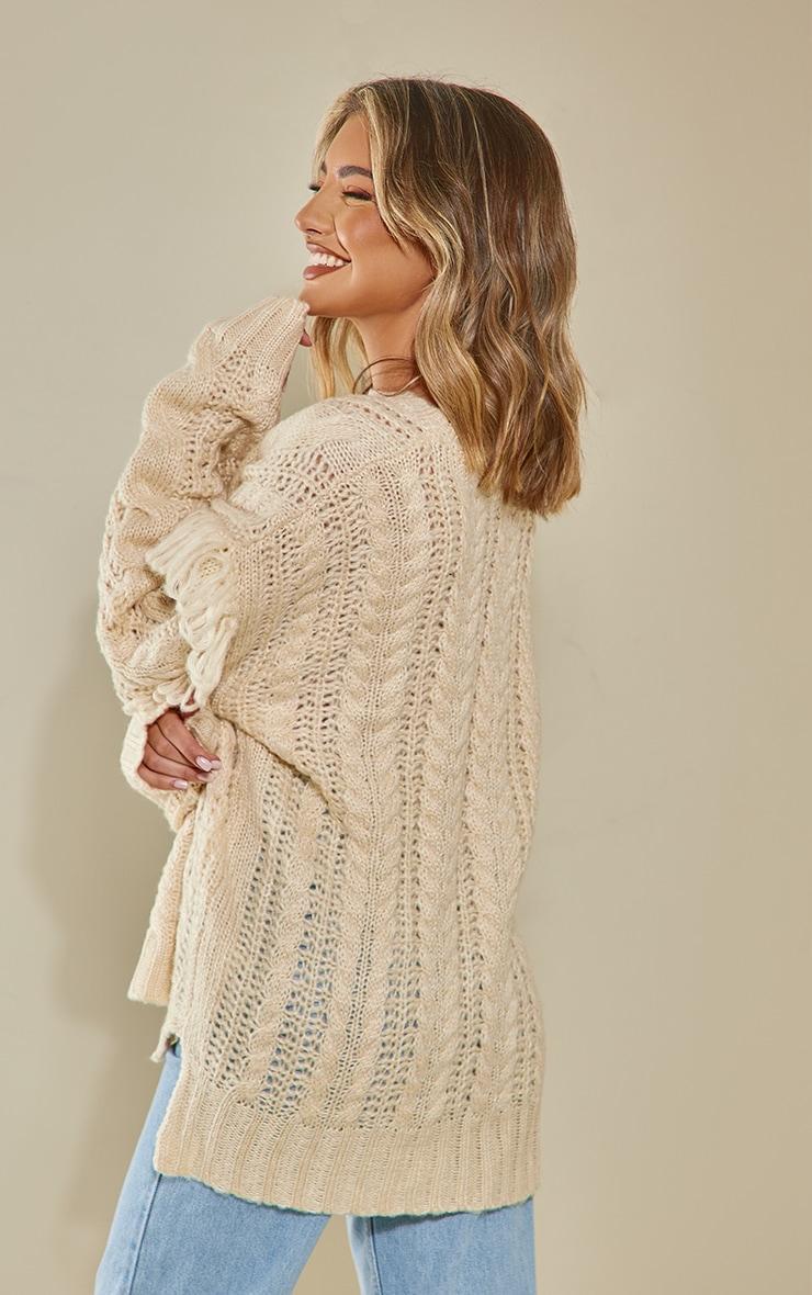 Cream Oversized Cable Knit Tassel Sweater Product Image