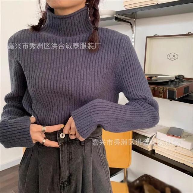 Mock Neck Plain Ribbed Sweater Product Image