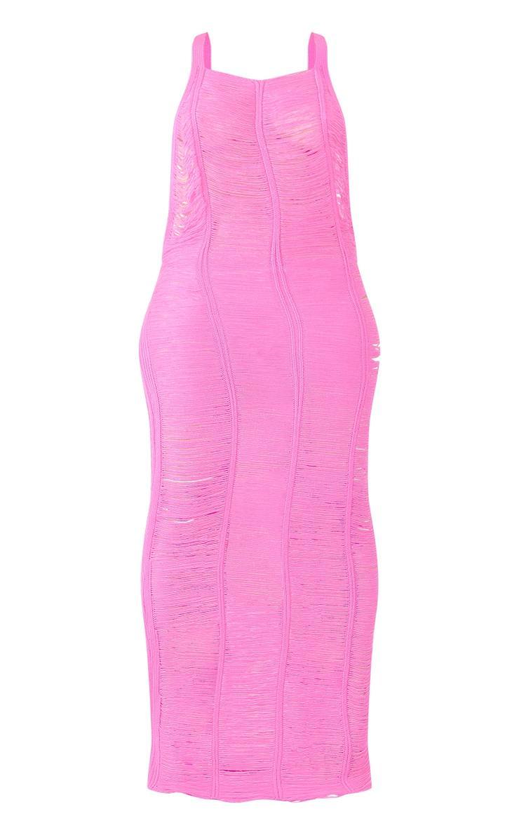 Shape Hot Pink Knit Ladder Halterneck Maxi Dress Product Image