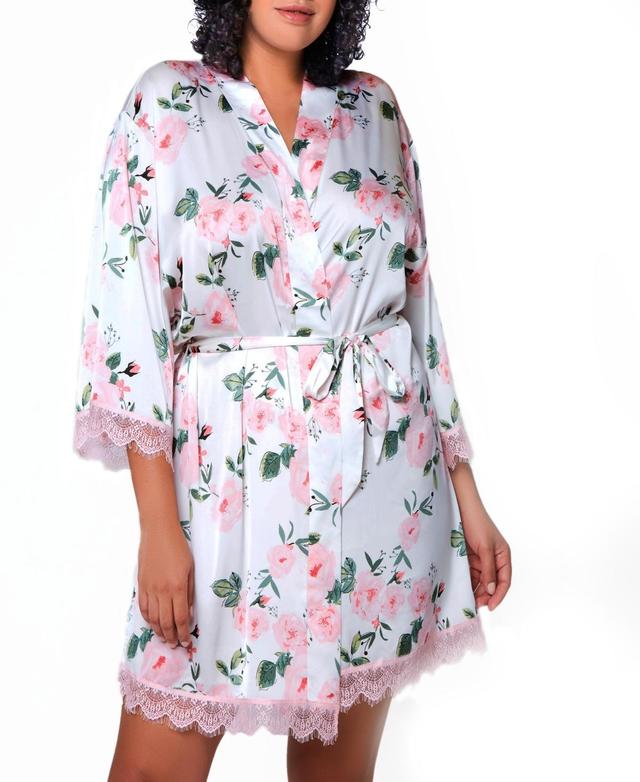 Willow Plus Size Satin with Lace Robe - Pink Product Image