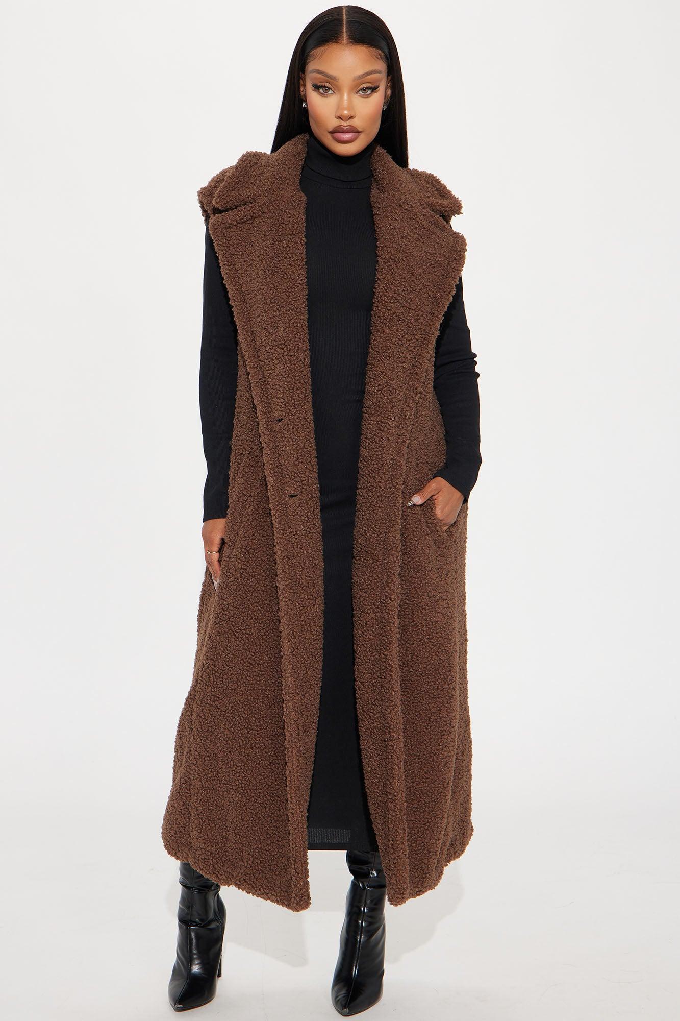 Like A Teddy Sherpa Long Vest - Chocolate Product Image