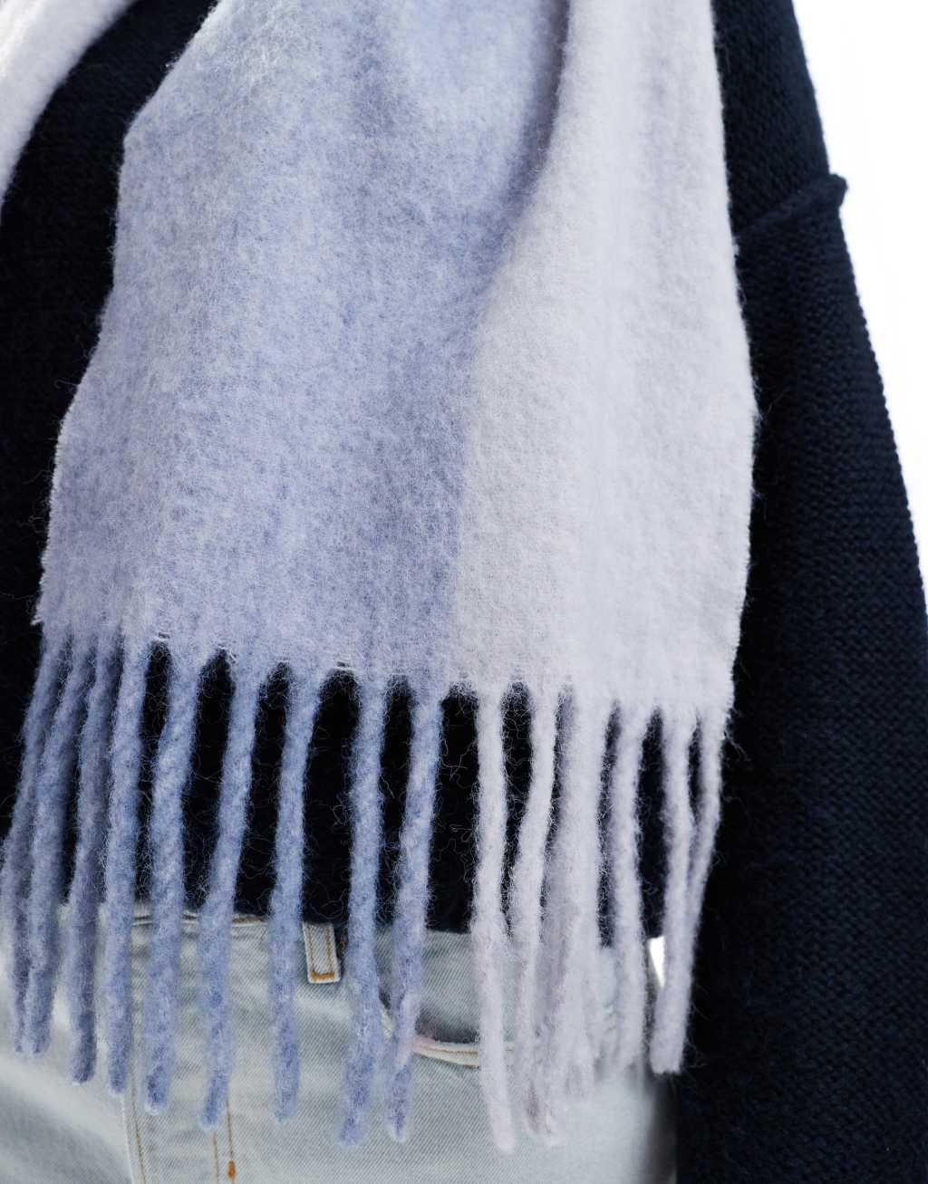 ASOS DESIGN two tone scarf wool mix fluffy tassel scarf in blue Product Image