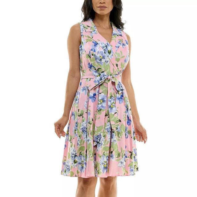 Womens Nina Leonard Floral Print Collared Button Front Sleeveless Dress Product Image