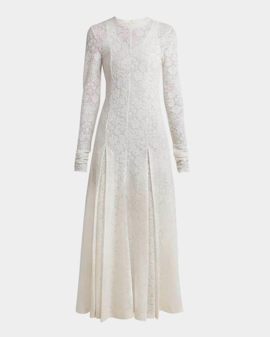 Lace Long-Sleeve Drop-Waist Midi Dress Product Image