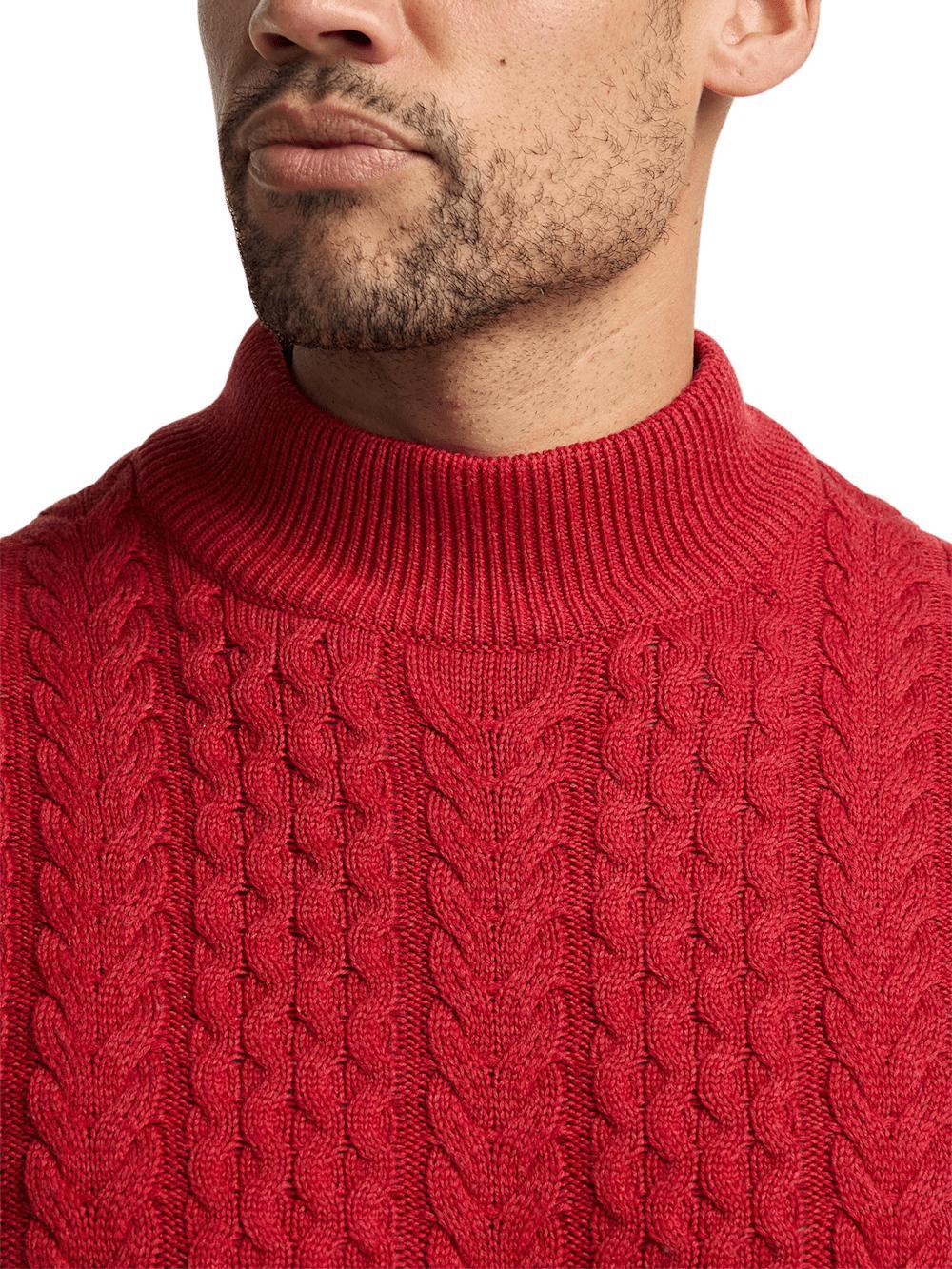 Cotton Cable Mock Neck Sweater - Red Product Image