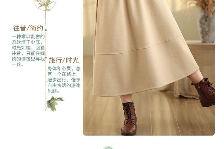 High Rise Plain Midi A-Line Skirt Product Image