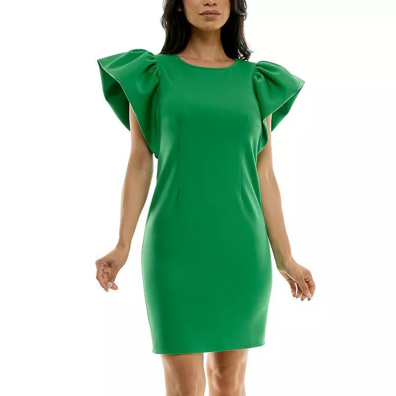 Womens Nina Leonard Ruffle Shoulder Sheath Mini Dress Product Image