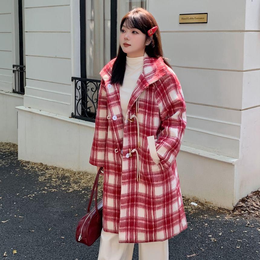 Plus Size Plaid Midi Single-Breasted Coat Product Image