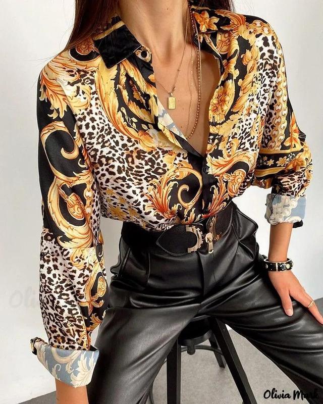 Olivia Mark – Baroque Cheetah Print Long Sleeve Button-Down Shirt Product Image