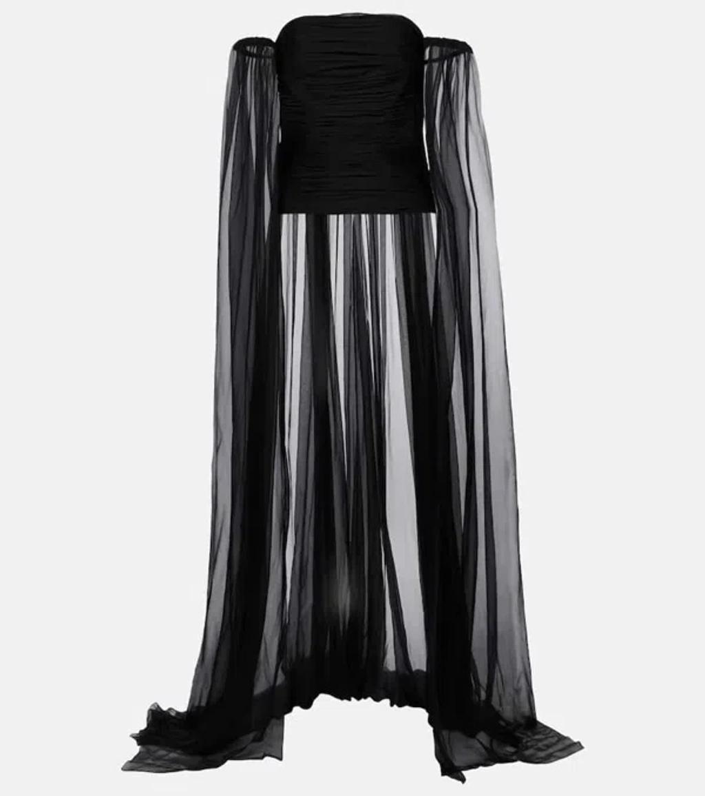 Caped Off-shoulder Silk Chiffon Top In Black Product Image