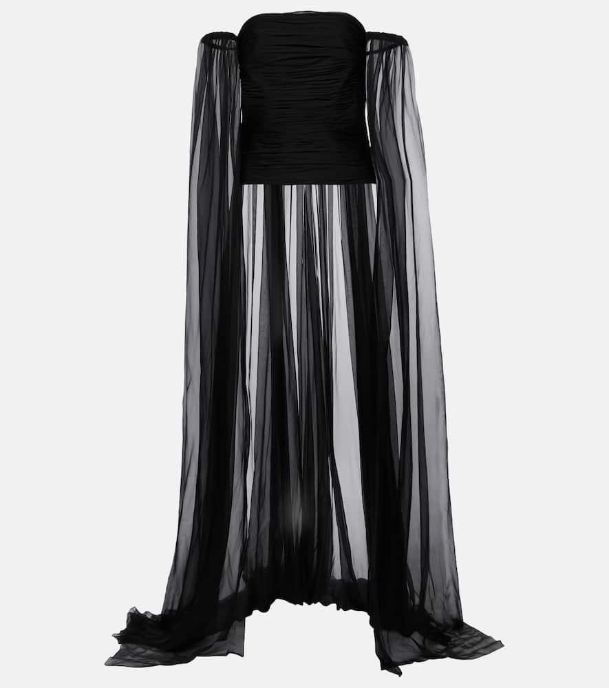 VALENTINO Caped Off-shoulder Silk Chiffon Top In Black Product Image