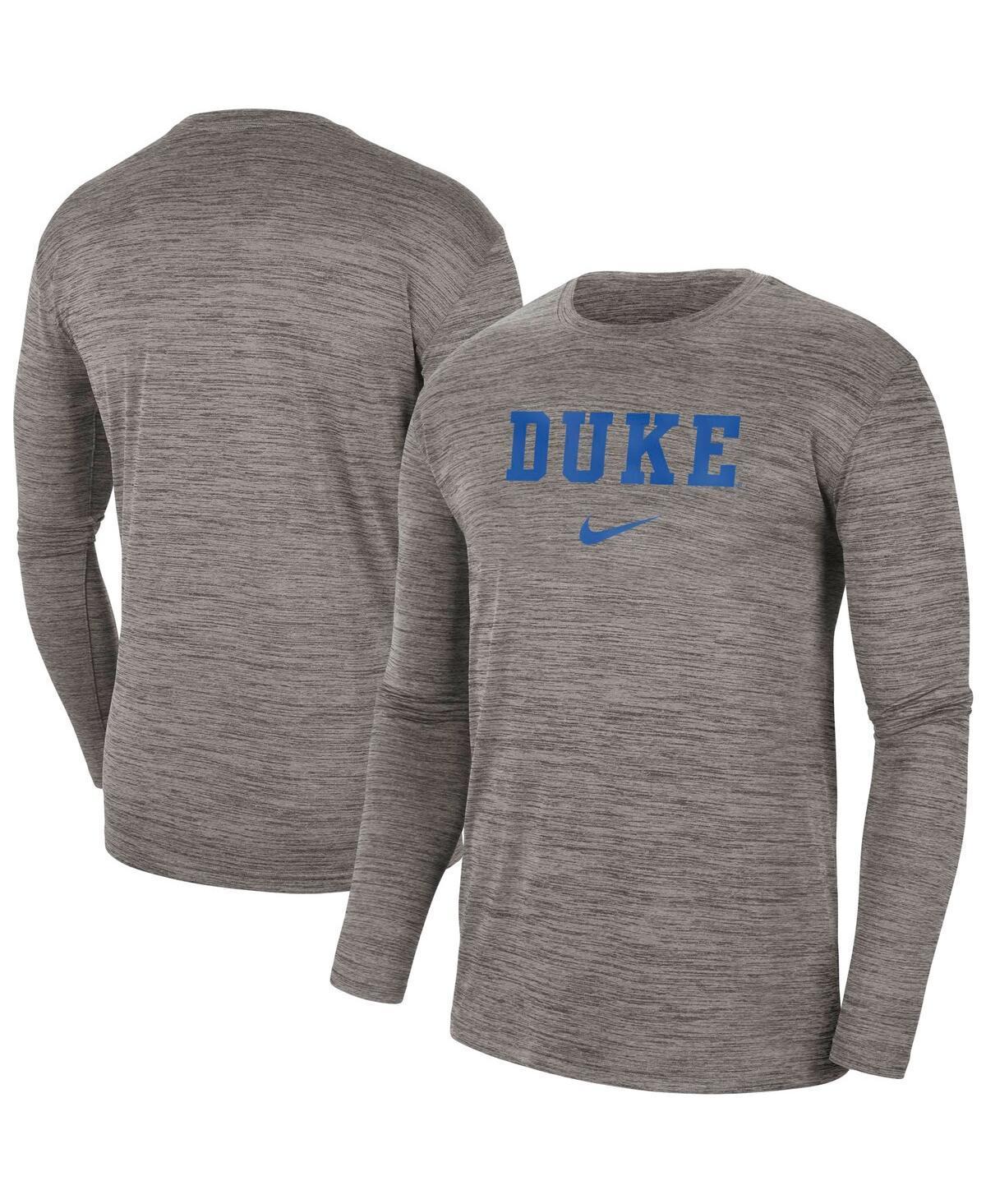 Mens Nike Heather Gray Duke Blue Devils Team Velocity Performance Long Sleeve T-Shirt Product Image