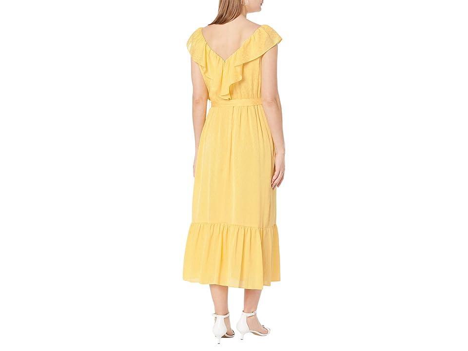 DKNY Sleeveless V-Neck Ruffled Dress (Lemonade) Women's Clothing Product Image