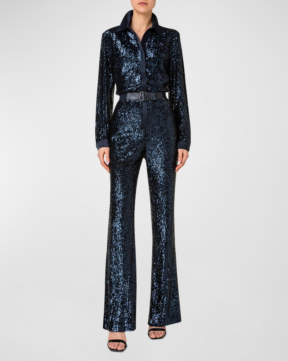 Sequin Bootcut Jumpsuit with Removable Leather Belt product image