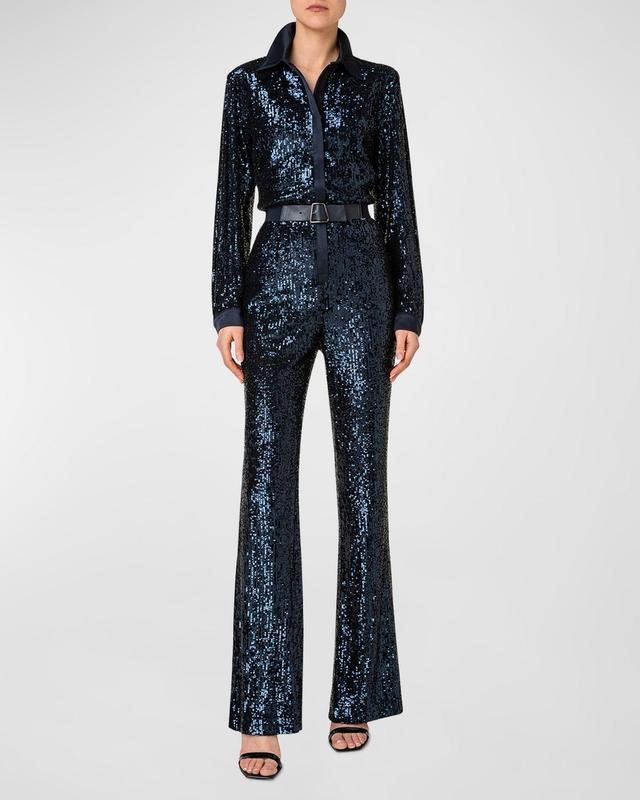 Womens Sequined Belted Jumpsuit Product Image