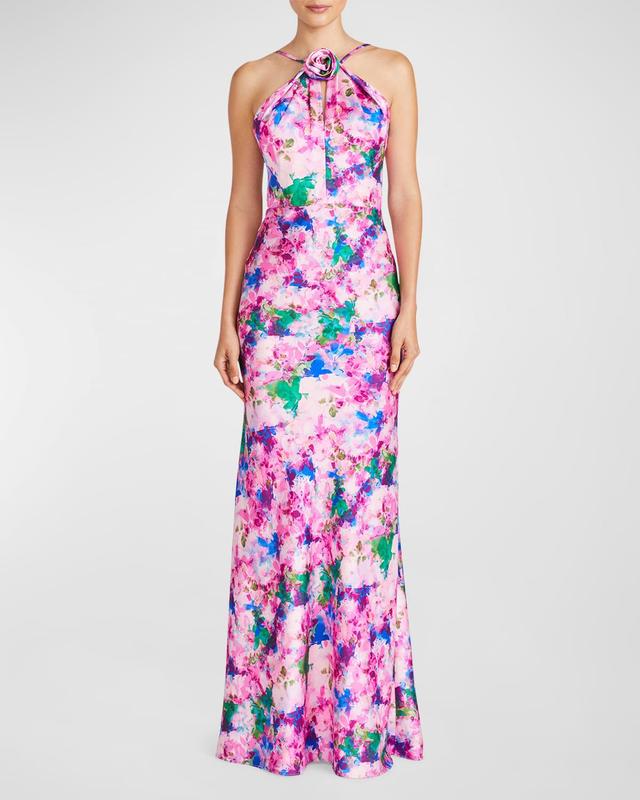 Violette Cutout Floral-Print Satin Halter Gown Product Image