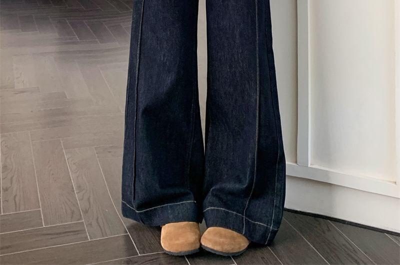 High Waist Unwashed Fleece-Lined Wide Leg Jeans Product Image