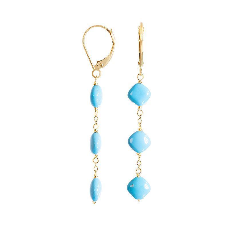 Jewelmak 14k Gold Turquoise Triple Drop Leverback Earrings, Womens Product Image