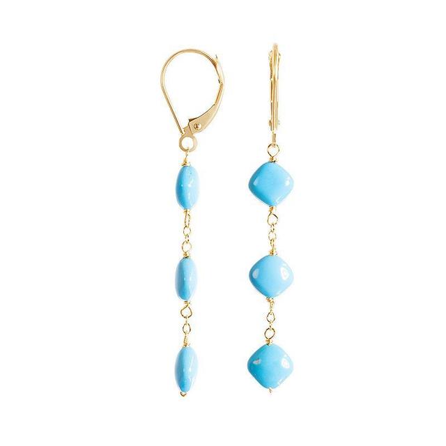 Jewelmak 14k Gold Turquoise Triple Drop Leverback Earrings, Womens Product Image