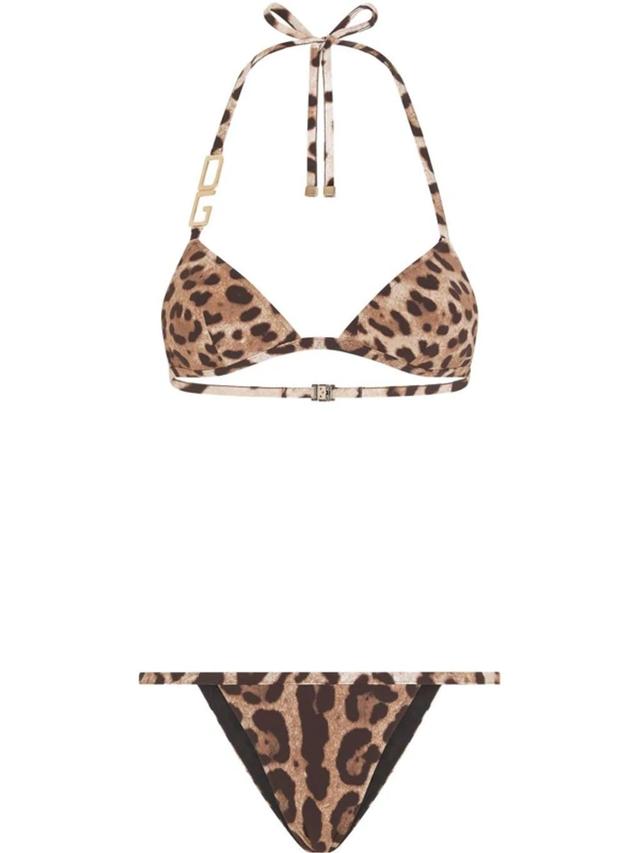 Leopard-print Halterneck Bikini In Animal Print Product Image