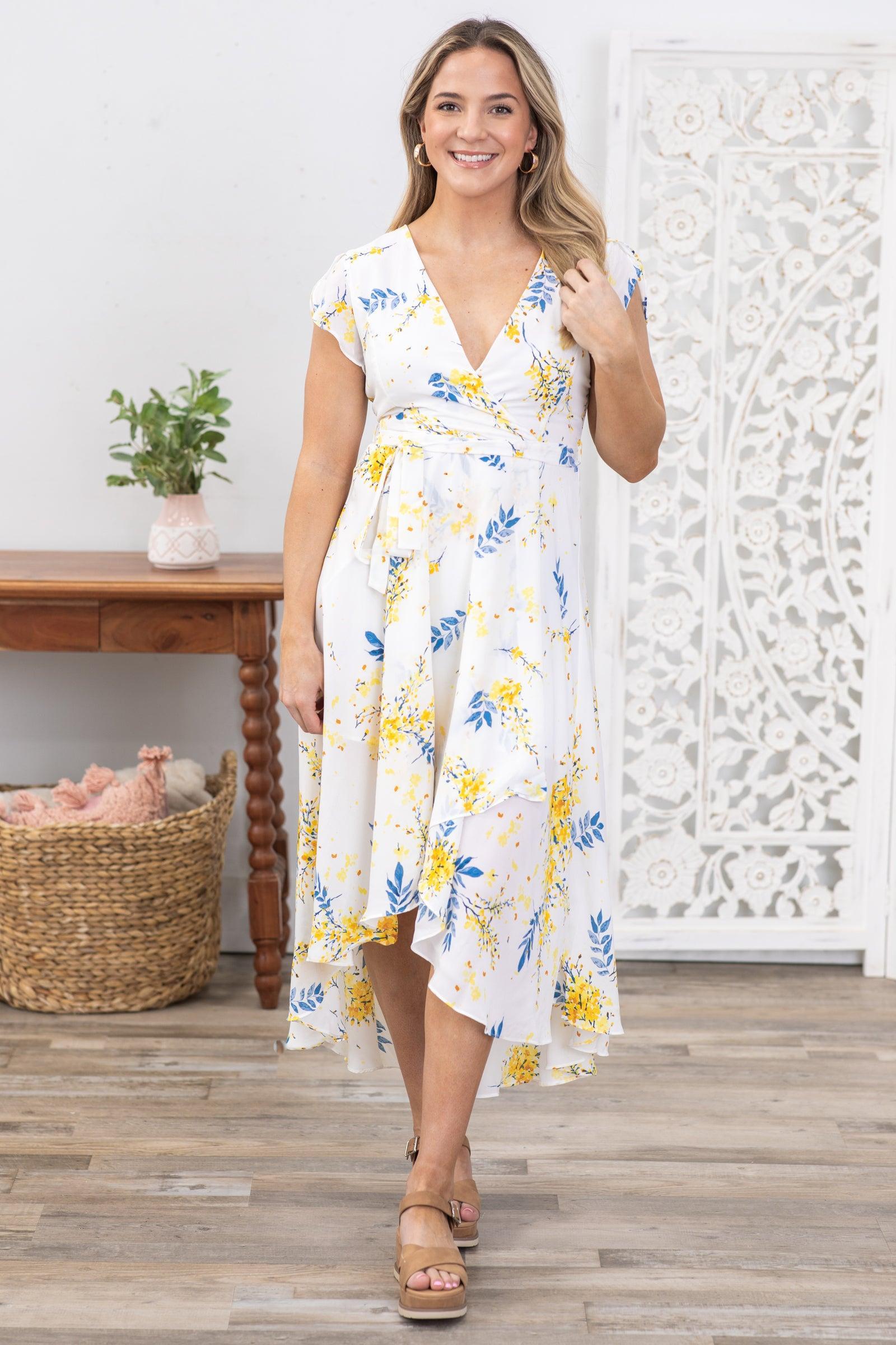 White and Yellow Floral High Low Maxi Dress Product Image