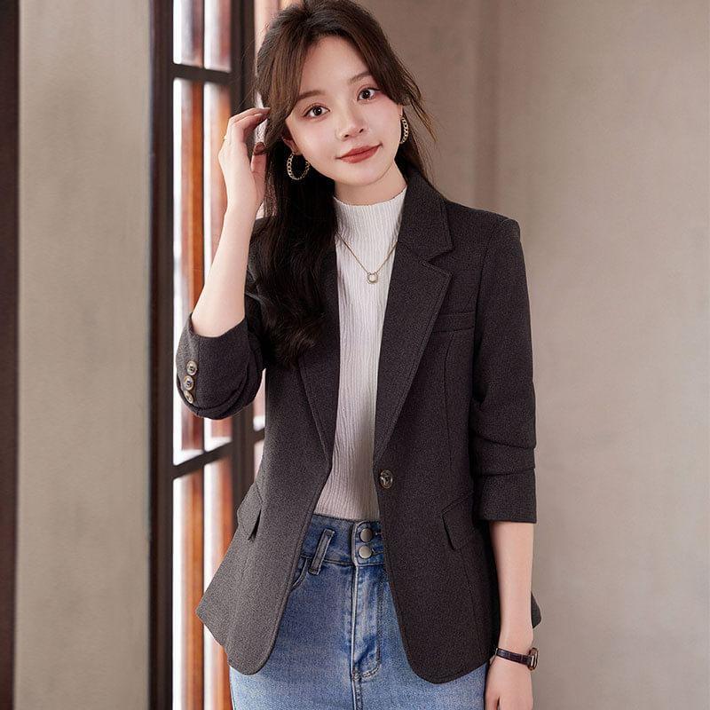 Lapel Collar Plain Single Breasted Blazer Product Image