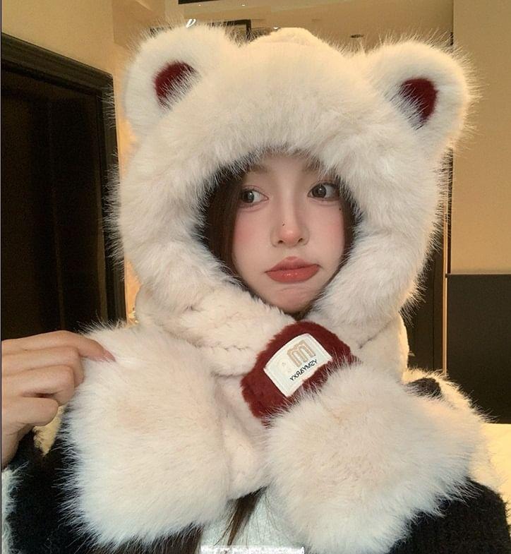 Bear Ear Hooded Fluffy Scarf Product Image