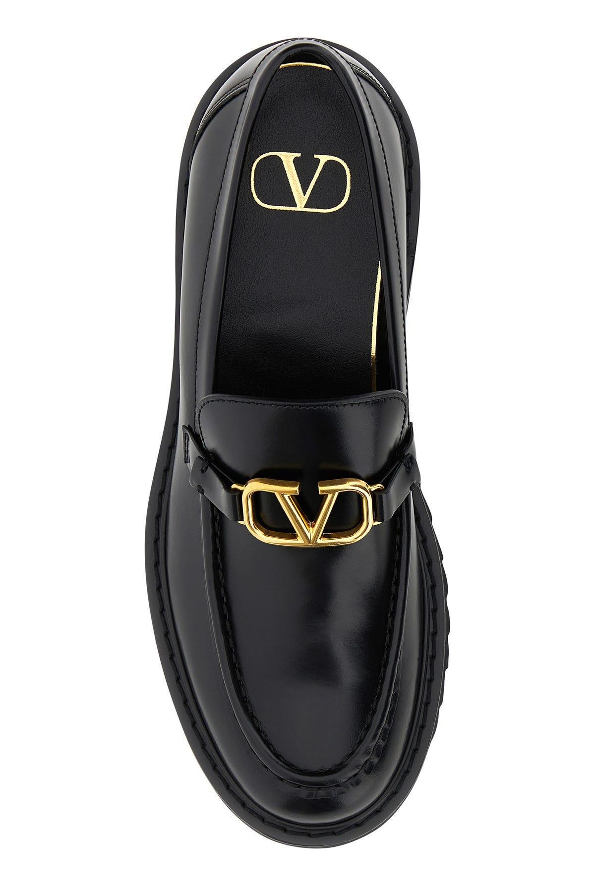 VALENTINO GARAVANI Black Leather Vlogo Loafers product image