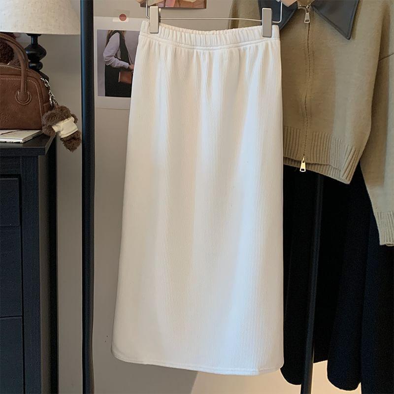 High-Waist Plain Midi Skirt Product Image