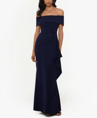 Xscape Evenings Off the Shoulder Ruffle Crepe Trumpet Gown Product Image