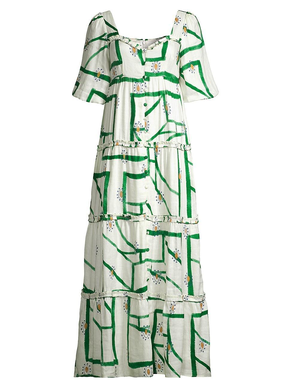 Womens Harlow Geometric-Print Tiered Maxi Dress Product Image