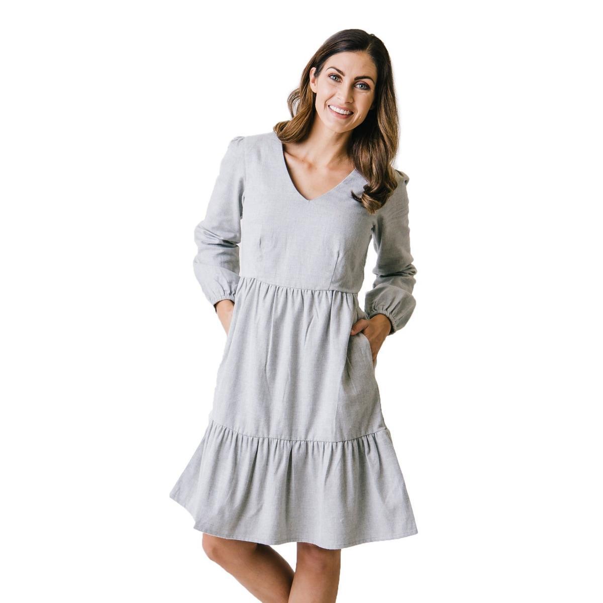 Hope & Henry Womens Organic Cotton Long Sleeve Tiered Empire Flannel Dress product image