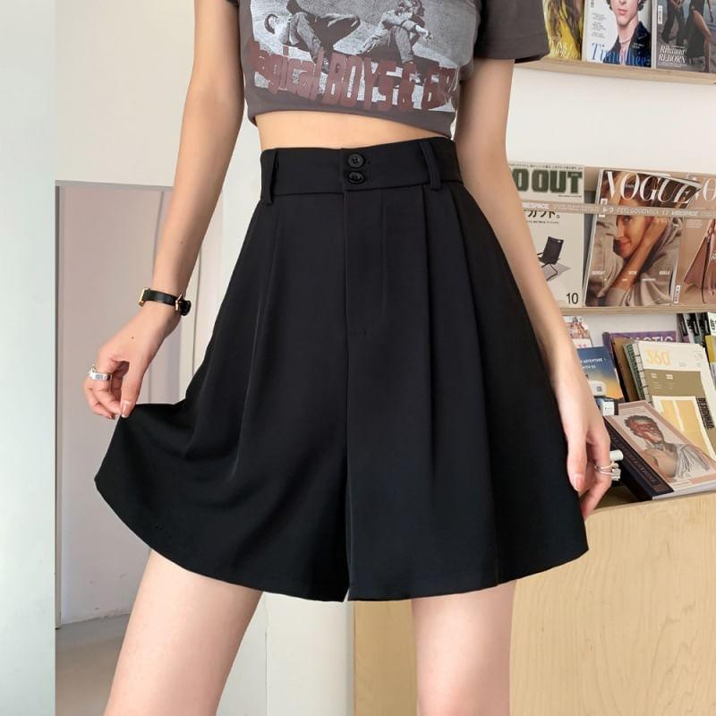 High Waist Plain Wide Leg Shorts Product Image