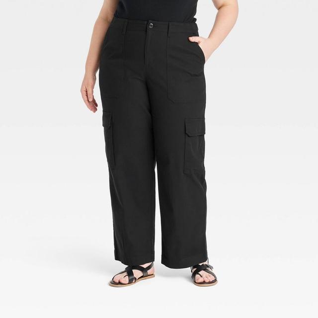 Womens Mid-Rise Straight Leg Utility Cargo Pants - Universal Thread Black 17 Product Image