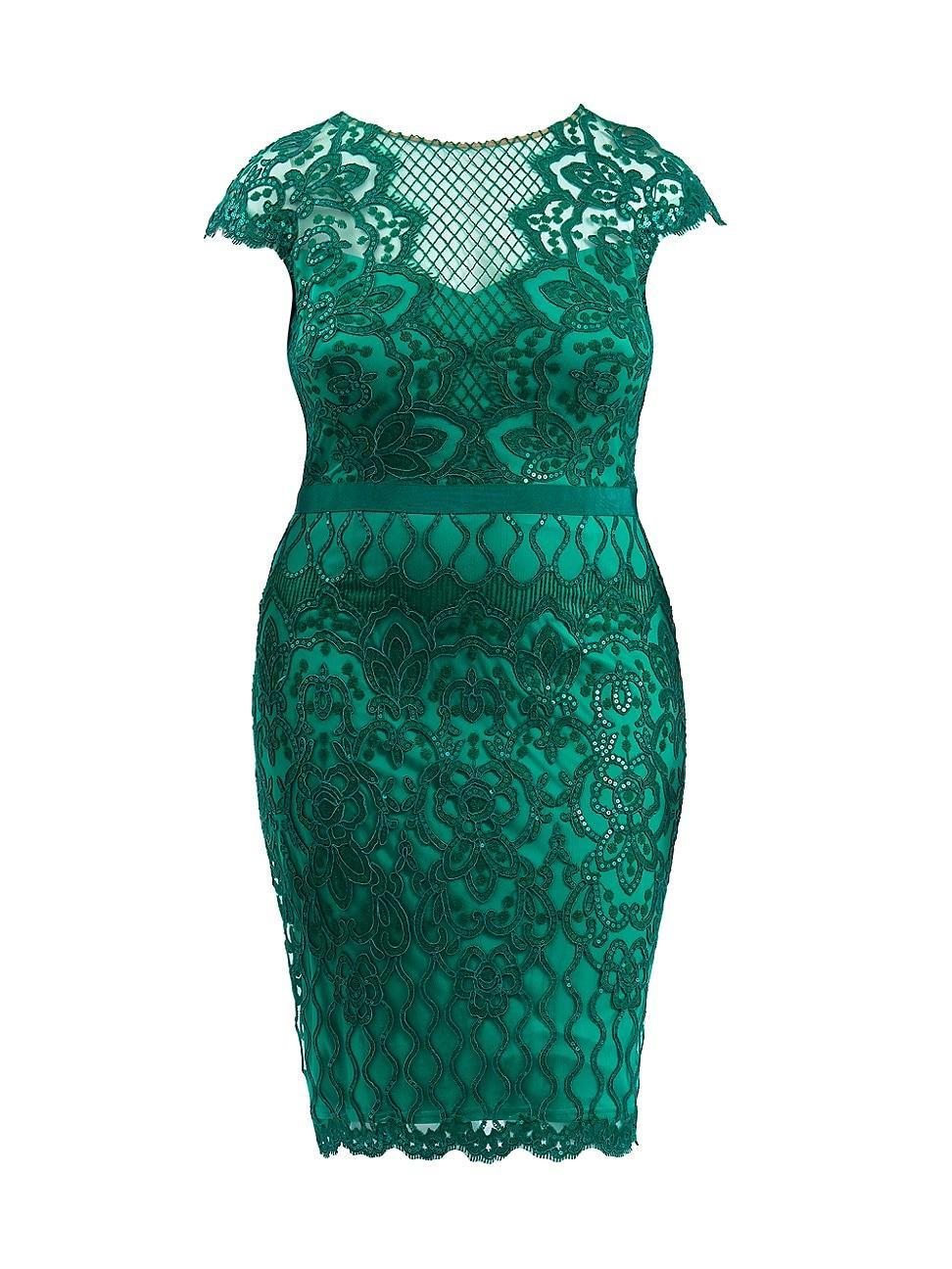 Tadashi Shoji Sequin Cap Sleeve Lace Dress product image