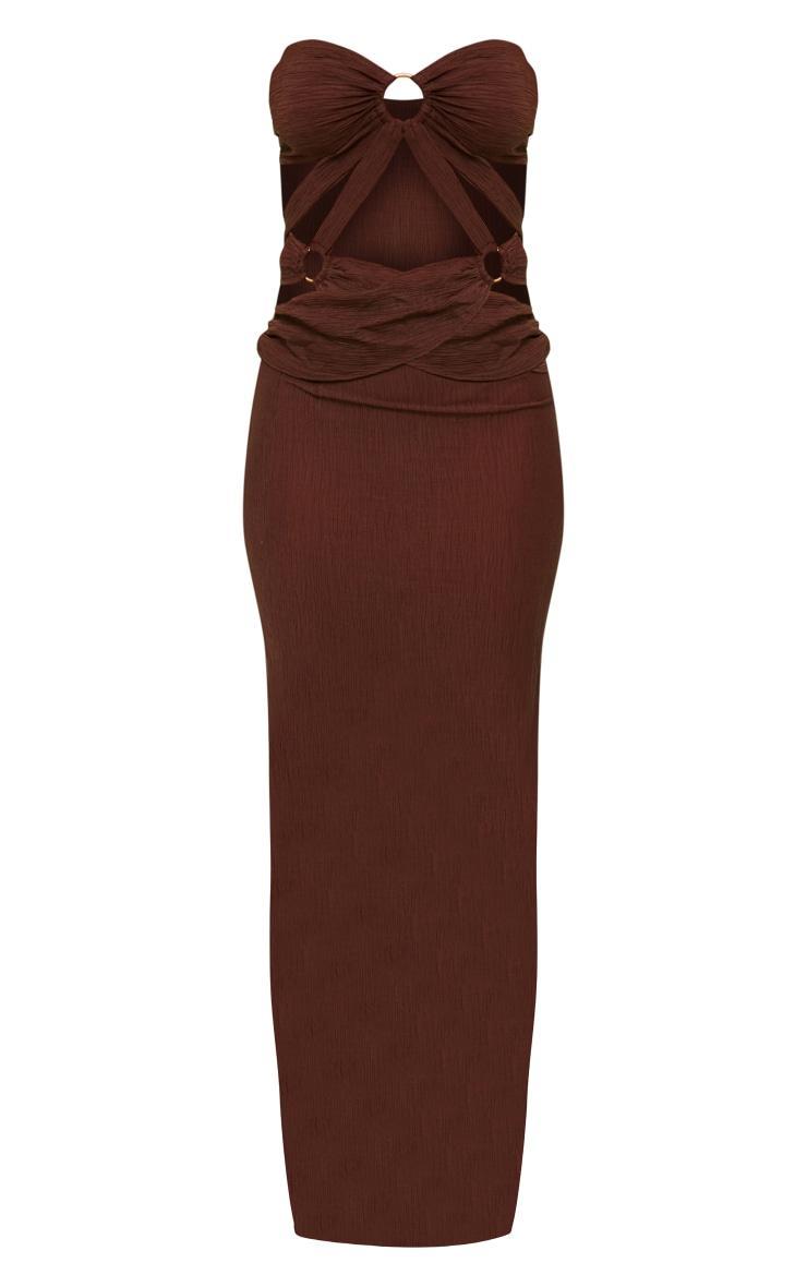 Chocolate Textured Woven Ring Detail Cut Out Bandeau Maxi Dress Product Image