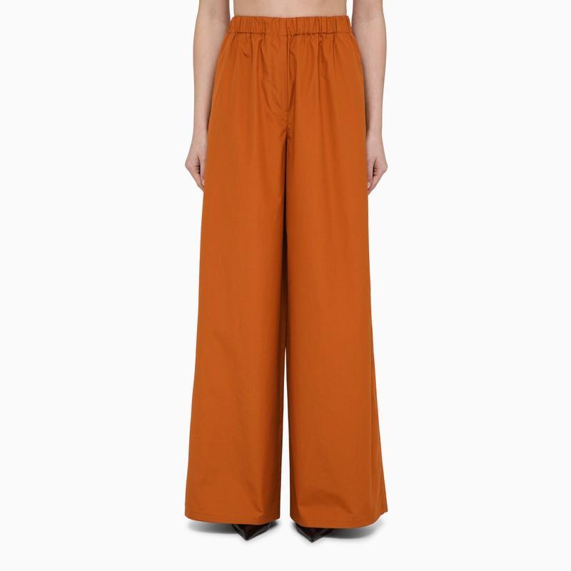 Wide Earth-coloured Cotton Trousers In Brown product image