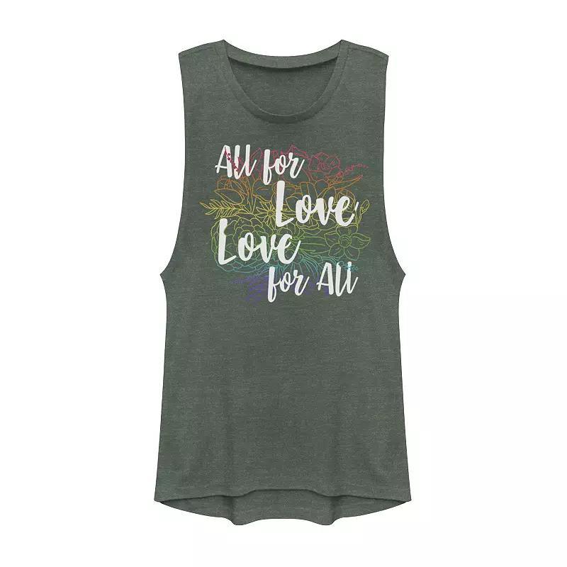 Juniors All For Love Love For All Gradient Flower Outline Muscle Tank Top, Girls Pine Grey Product Image