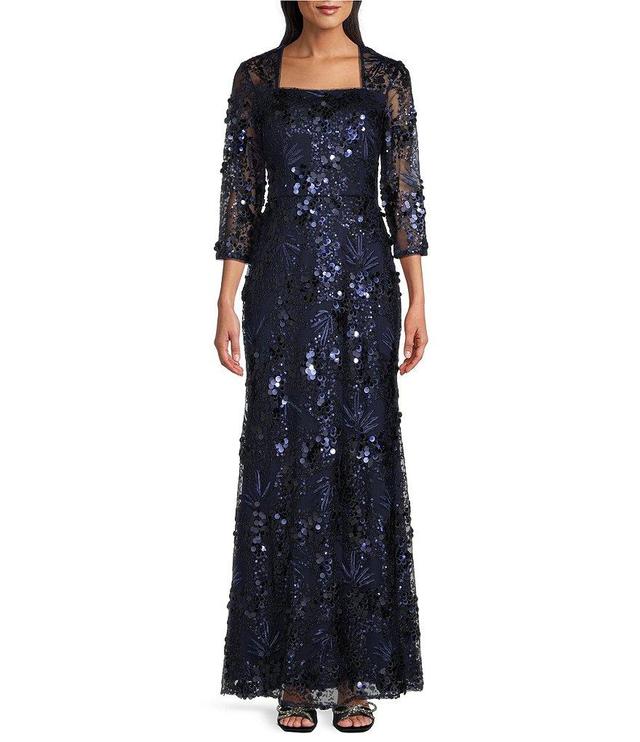 Alex Evenings 3/4 Sleeve Square Neck Sequin Gown Product Image