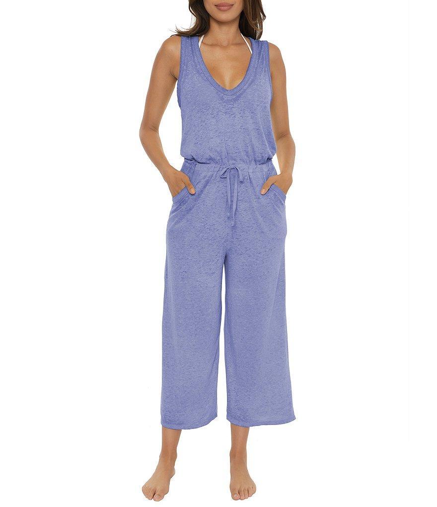 Becca by Rebecca Virtue Beach Date Slub Burnout Knit V-Neck Wide Leg Crop Jumpsuit Cover-Up Product Image