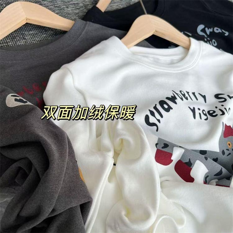 Long-Sleeve Crew Neck Cat Print T-Shirt Product Image