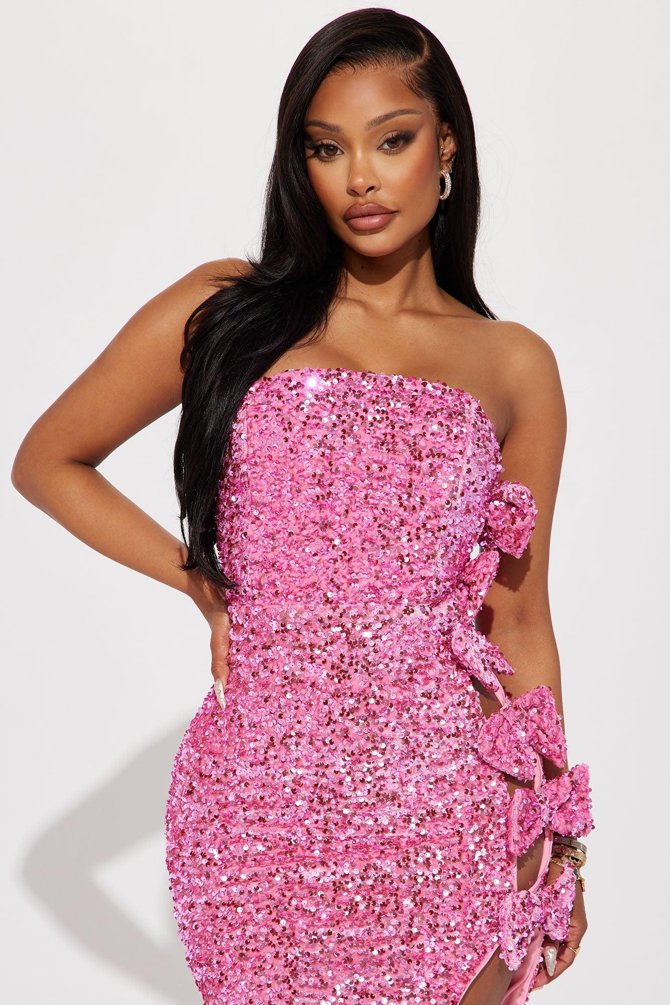 Emily Sequin Bow Gown - Pink Product Image