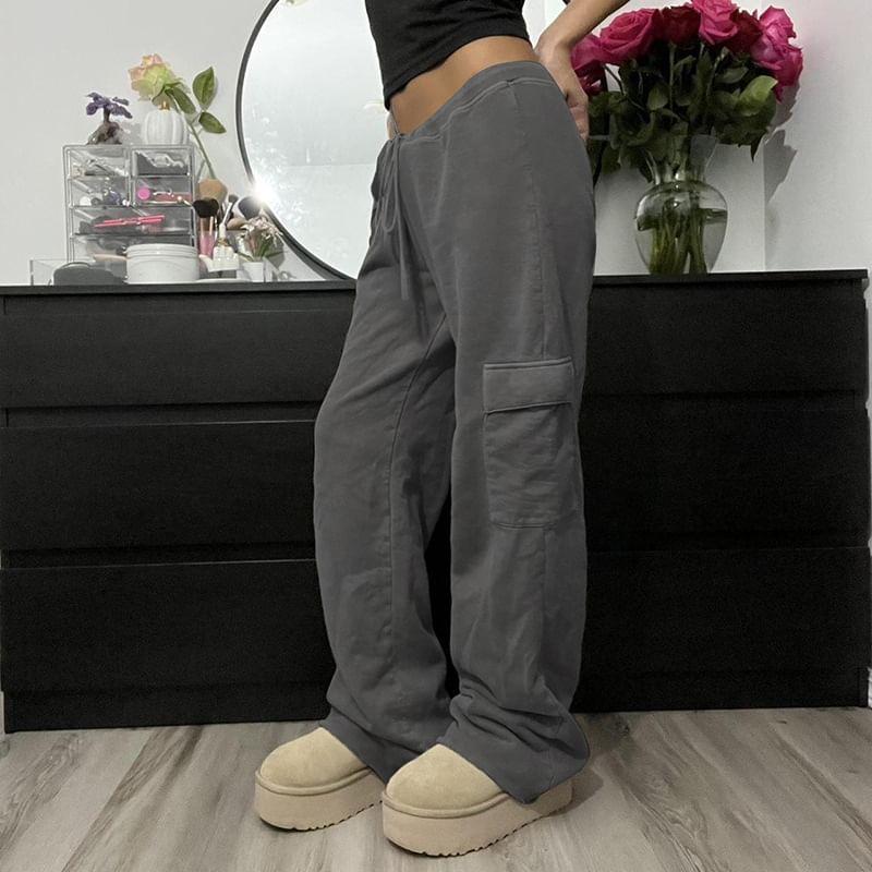 Low Waist Plain Straight-Fit Wide-Leg Sweatpants Product Image