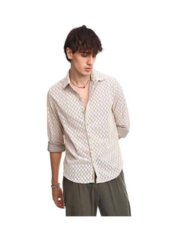 Campus Sutra Mens Saltbox Beige Checkered-Textured Shirt - Beige Product Image