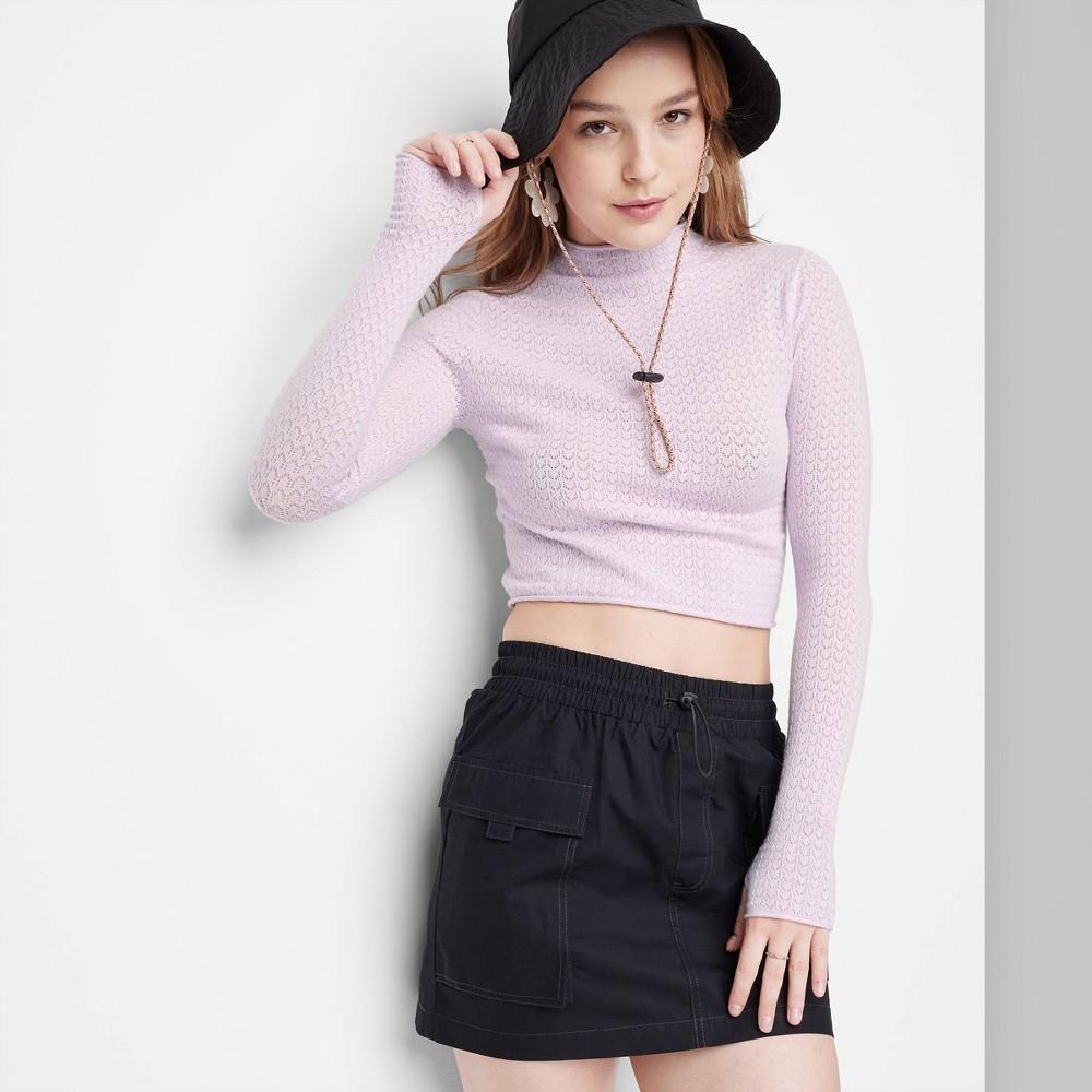 Womens Mock Turtleneck Pointelle Pullover Sweater - Wild Fable Light Violet XS Product Image